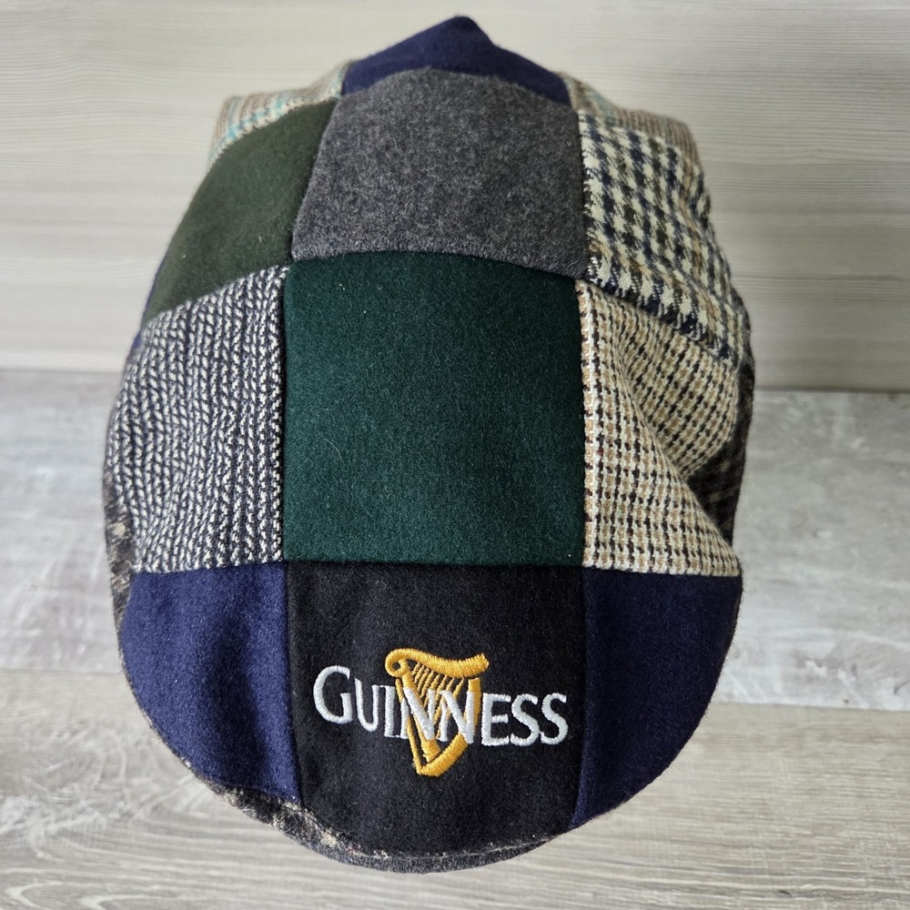 Guinness Patchwork Tweed Flat Cap Newsboy Cabbie Hat Men's Large 61cm NWT - Picture 3 of 15